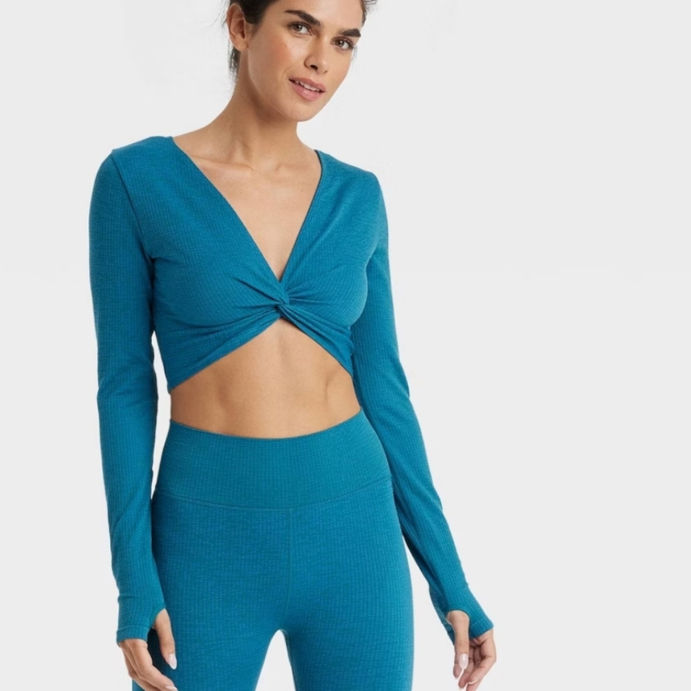 Women's Wear 2 Ways Long Sleeve Crop Top - JoyLab Blue Sz Large‎